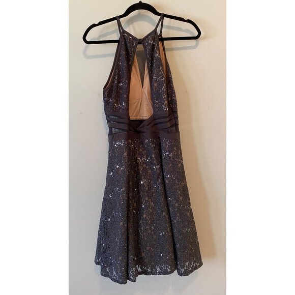 Morgan & Co. Sequin Halter Dress Sheer Insets & Keyhole Back Size 13 - Picture 4 of 14